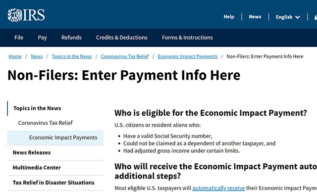 IRS launches tool for nonfilers to receive stimulus payments Image