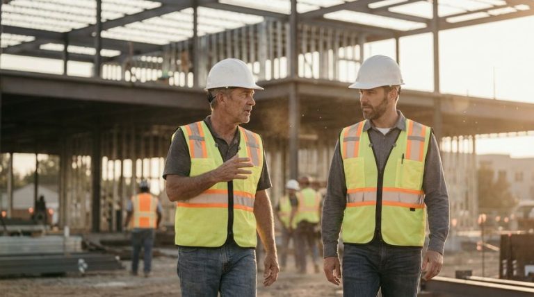 Construction team planning growth on a job site